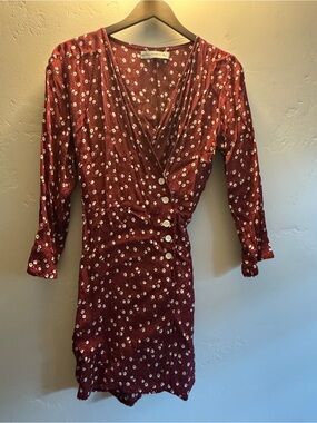 Faithful the Brand Burgundy Floral Wrap Dress with Button Detail